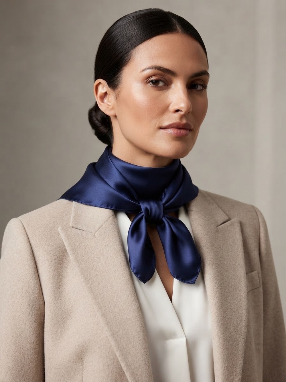 Luxury Vintage Made in Italy Navy Blue Satin Scarf